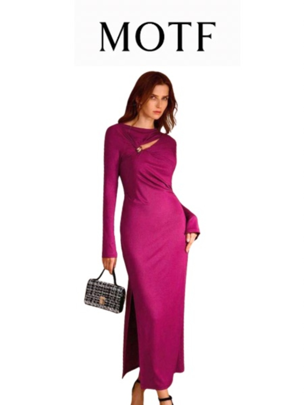 🆕MOTF Magenta Long-Sleeve Twist-Detail Maxi Dress
